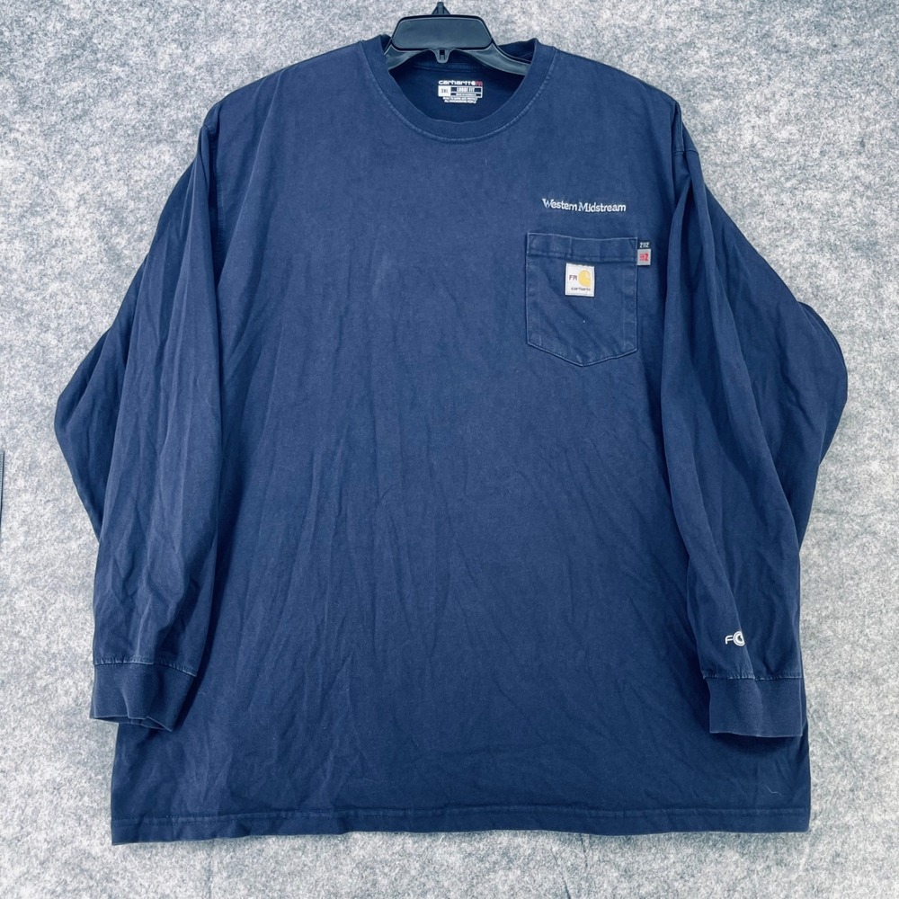 Carhartt FR Pocket Shirt Me 3XL Blue Flame Resistant CAT 2 Long Sleeve Work Logo